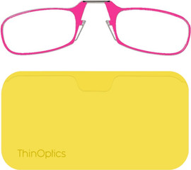 Thinoptics קריאה משקפי קריאה בצבע ורוד עם נרתיק לסמארטפון בצבע צהוב ניאון