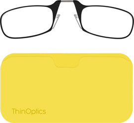 Thinoptics קריאה משקפי קריאה בצבע שחור עם נרתיק לסמארטפון בצבע צהוב ניאון