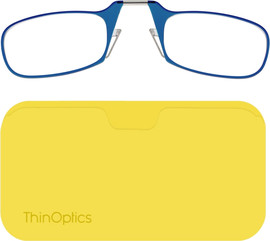 Thinoptics קריאה משקפי קריאה בצבע כחול עם נרתיק לסמארטפון בצבע צהוב ניאון