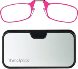 Thinoptics משקפי קריאה בצבע ורוד עם נרתיק כסוף לסמארטפון