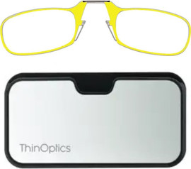 Thinoptics קריאה משקפי קריאה בצבע צהוב עם נרתיק כסוף לסמארטפון