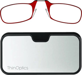 Thinoptics משקפי קריאה בצבע אדום עם נרתיק כסוף לסמארטפון