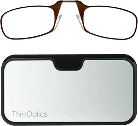 Thinoptics משקפי קריאה בצבע חום עם נרתיק כסוף לסמארטפון