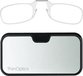 Thinoptics קריאה משקפי קריאה בצבע שקוף עם נרתיק כסוף לסמארטפון