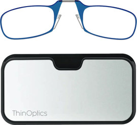 Thinoptics משקפי קריאה בצבע כחול עם נרתיק כסוף לסמארטפון