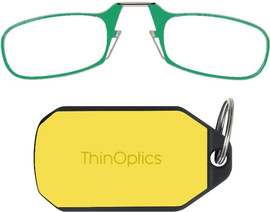 Thinoptics קריאה משקפי קריאה בצבע ירוק עם נרתיק מחזיק מפתחות בצבע צהוב ניאון
