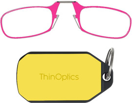 Thinoptics קריאה משקפי קריאה בצבע ורוד עם נרתיק מחזיק מפתחות בצבע צהוב ניאון