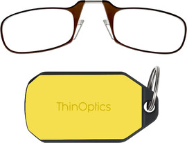 Thinoptics קריאה משקפי קריאה בצבע חום עם נרתיק מחזיק מפתחות בצבע צהוב ניאון