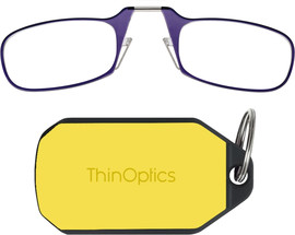 Thinoptics קריאה משקפי קריאה בצבע סגול עם נרתיק מחזיק מפתחות בצבע צהוב ניאון