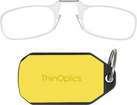 Thinoptics קריאה משקפי קריאה בצבע שקוף עם נרתיק מחזיק מפתחות בצבע צהוב ניאון