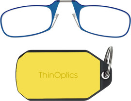 Thinoptics קריאה משקפי קריאה בצבע כחול עם נרתיק מחזיק מפתחות בצבע צהוב ניאון