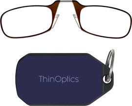 Thinoptics קריאה משקפי קריאה בצבע חום עם נרתיק מחזיק מפתחות בצבע סגול כהה - רודנייט