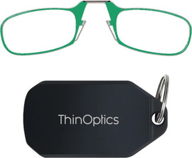 Thinoptics משקפי קריאה בצבע ירוק עם נרתיק מחזיק מפתחות שחור