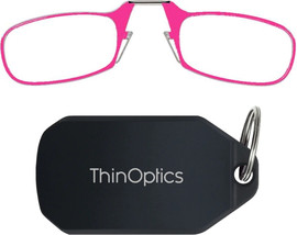 Thinoptics משקפי קריאה בצבע ורוד עם נרתיק מחזיק מפתחות שחור
