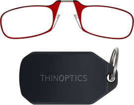 Thinoptics משקפי קריאה בצבע אדום עם נרתיק מחזיק מפתחות שחור