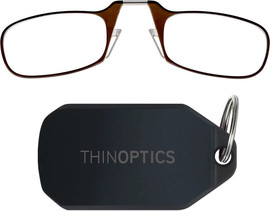 Thinoptics קריאה משקפי קריאה בצבע חום עם נרתיק מחזיק מפתחות שחור