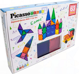 Picasso tiles מגנטים להרכבה + ערכת מכונית 63 חלקים