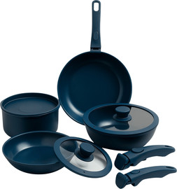 Anisfeld סט סירים Nonstick עם ידיות נשלפות- 9 חלקים מבית Steel&Fire- צבע כחול עמוק