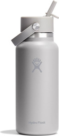 Hydro Flask בקבוק שתייה תרמי מנירוסטה 946 מל עם פתח רחב ופיית קש נשלפת מבית Hydro Flask – אפור בהיר