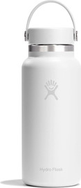 Hydro Flask בקבוק שתייה תרמי מנירוסטה 946 מל עם פתח רחב ומכסה Flex מבית Hydro Flask – לבן