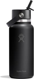 Hydro Flask בקבוק שתייה תרמי מנירוסטה 946 מל עם פתח רחב ופיית קש נשלפת מבית Hydro Flask – שחור