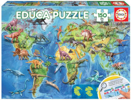 Educa פאזל 150 חלקים לילדים - מפת עולם הדינוזאורים