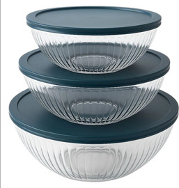 OXO סט 3 קערות זכוכית עם מכסה UNIQOOK