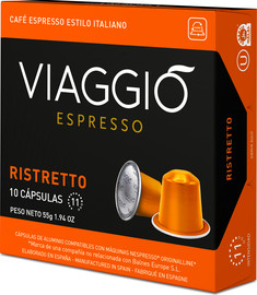 Viaggio Espresso ריסטרטו - 10 קפסולות אלומיניום תואמות נספרסו