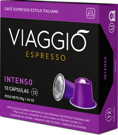 Viaggio Espresso אינטנסו - 10 קפסולות אלומיניום תואמות נספרסו