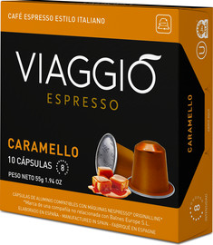 Viaggio Espresso קרמל - 10 קפסולות אלומיניום תואמות נספרסו
