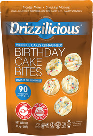 Drizzilicious מיני פריכיות אורז בזיגוג בטעם וניל עם סוכריות צבעוניות