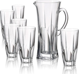 BOHEMIA סט 6 כוסות שתיה 350ml + קנקן FJORD 1000ml קריסטל בוהמיה