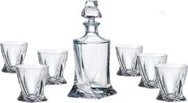 BOHEMIA סט 6 כוסות ויסקי 340ml ודקנטר 850ml קריסטל בוהמיה Quadro
