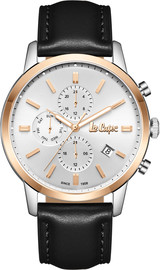 Lee Cooper שעון גברים Lee Cooper London LC08085.531 כסף ורוז גולד עם רצועת עור שחורה Multi Function