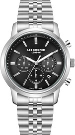 Lee Cooper שעון גברים Lee Cooper LC08187.350 כסף עם לוח שחור וצמיד פלדת אל-חלד