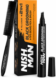 NISHMAN NISH MAN Black Grooming 4-Tips Beard Pen & Brush מילוי זקן