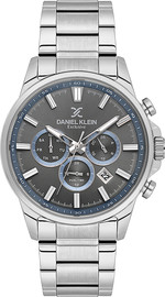 Daniel Klein שעון גבר Daniel Klein Exclusive DK.6.14440-4 – כסוף עם לוח אפור ונגיעות כחולות