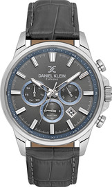 Daniel Klein שעון גבר Daniel Klein Exclusive DK.6.14441-4 – כסף עם רצועת עור אפורה ונגיעות כחולות