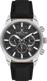Daniel Klein שעון גבר Daniel Klein Exclusive DK.6.14444-2 – כסף עם לוח שחור ורצועת עור שחורה
