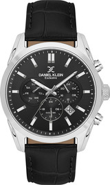 Daniel Klein שעון גבר Daniel Klein Exclusive DK.1.14344-2 – שחור כסוף עם רצועת עור