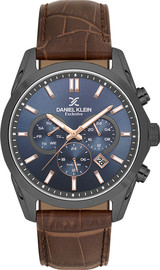 Daniel Klein שעון גבר Daniel Klein Exclusive DK.1.14344-6 – כחול עם גוף שחור ורצועת עור חומה