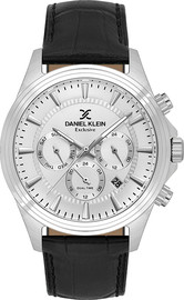 Daniel Klein שעון גבר Daniel Klein Exclusive DK.1.14346-1 – כסף עם רצועת עור שחורה