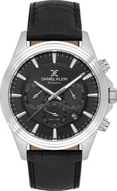 Daniel Klein שעון גבר Daniel Klein Exclusive DK.1.14346-2 – שחור כסוף עם רצועת עור