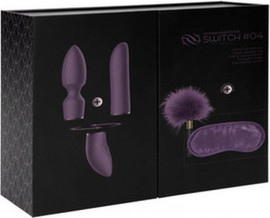 SWITCH PLEASURE ערכת ויברטור SWITCH PLEASURE עם 4 אביזרים שונים בצבע סגול עמוק