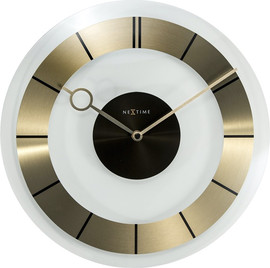 NeXtime שעון קיר זכוכית שקופה - רטרו - פס מתכת זהב 31 ס"מ