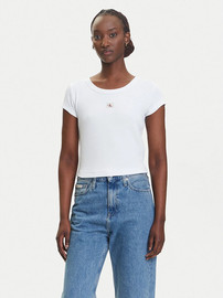 Calvin Klein חולצת טישירט קצרה קלווין קליין Cotton Stretch Rib Baby נשים - קלווין קליין - White