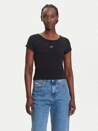 Calvin Klein חולצת טישירט קצרה קלווין קליין Cotton Stretch Rib Baby נשים - קלווין קליין - Black