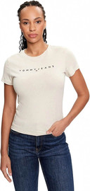 TOMMY HILFIGER חולצת טישרט טומי הילפיגר קצרה Slim Linear Tee נשים