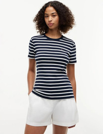 TOMMY HILFIGER חולצת טישירט קצרה טומי הילפיגר Slim Fit Crew Neck נשים - טומי הילפיגר - MultiColor