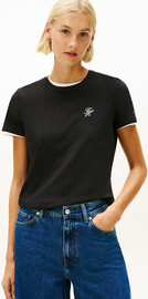 TOMMY HILFIGER חולצת טישירט קצרה טומי הילפיגר Logo Embroidery Jersey Crew Neck נשים